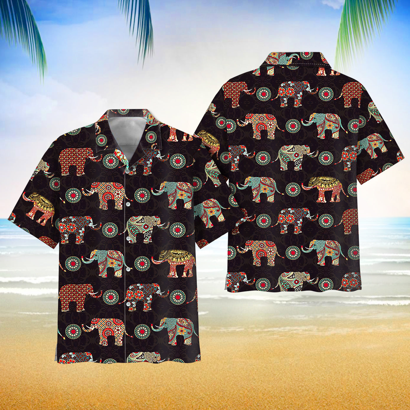 Elephant Vintage Pattern Hawaii Shirt Button Down Short Sleeves Hawaiian Full Print Shirt