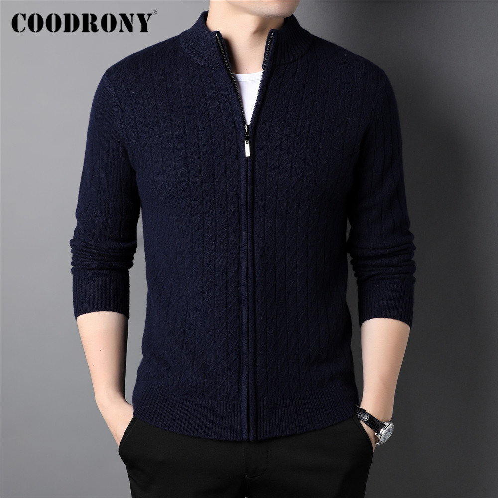 COODRONY Brand Thick Warm Winter Zipper Turtleneck Cardigan Men Clothing Fashion Casual Cashmere Merino Wool Sweater Coat C3148 alx