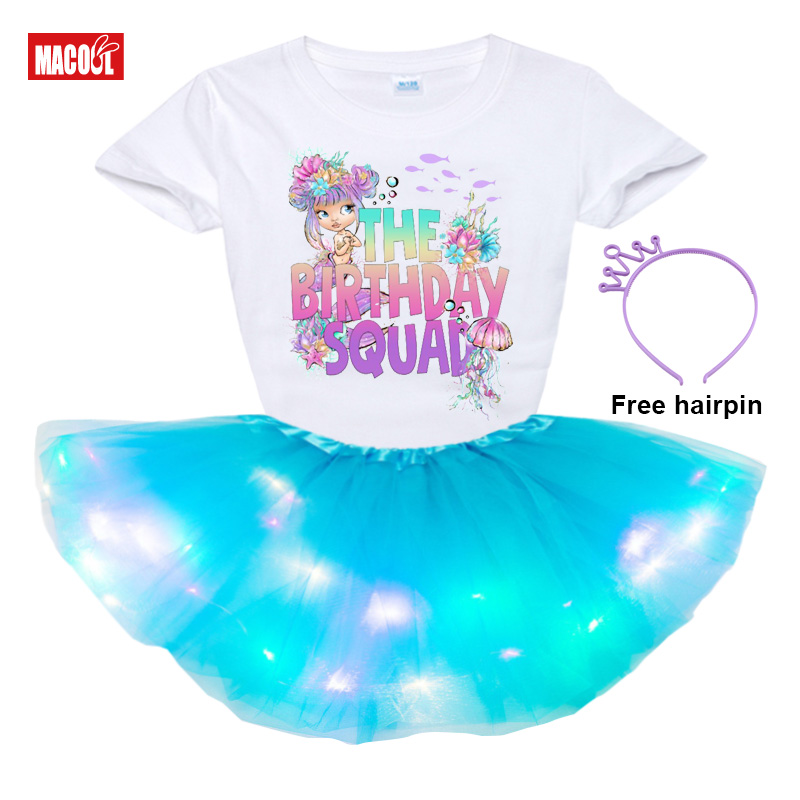 Black Mermaid Dolphint Shirt Set Girl Dress Sets Princess Girl Set The Birthday Girl Dress Party 2Pc Light Dress+t Shirt Present alx