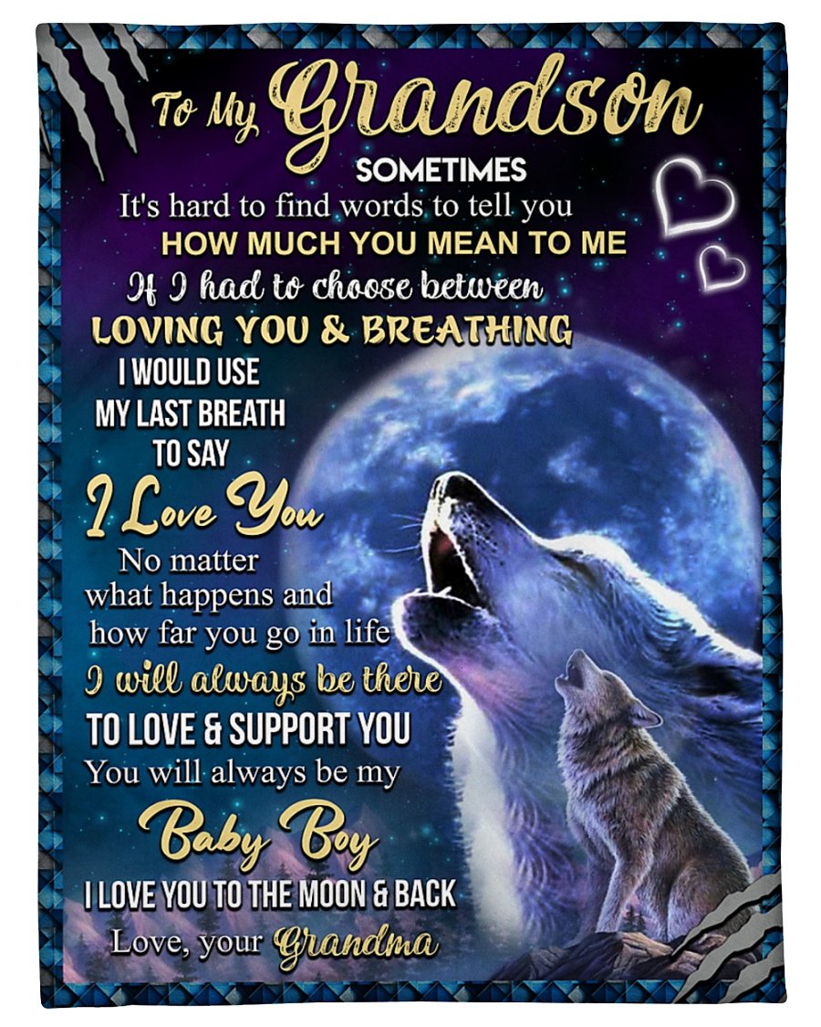 Wolf To My Grandson I Will Always Be There To Love & Support You Fleece Blanket Gift From Grandmother Home Decor Bedding Couch Sofa Soft And Comfy Cozy