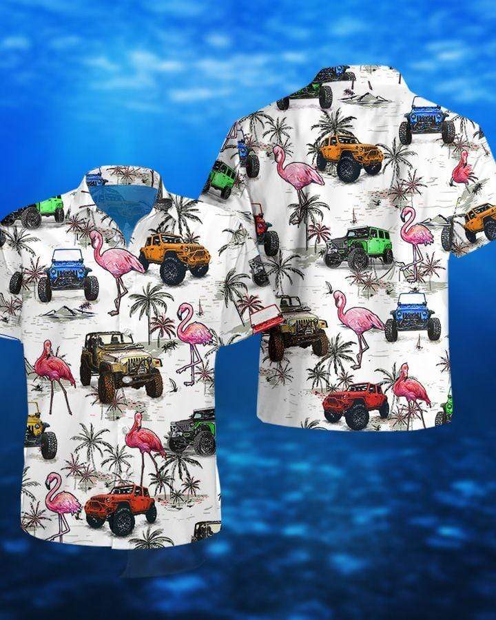 Hawaii Aloha Shirt Made In Jeep Flamingo Ocean Ha700