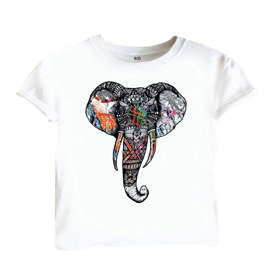 Ethnic Elephant Head colourful funny hipster white Fashion men’s Rock T-shirt  Fitness Printed T-shirt