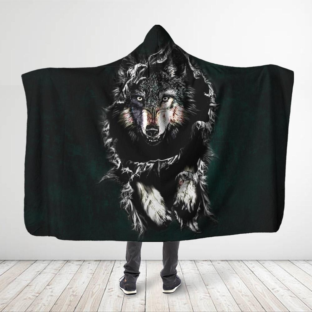 ViticStore™ 3D All Over Printed Gray Wolf In The Dark Night – Hooded Blanket