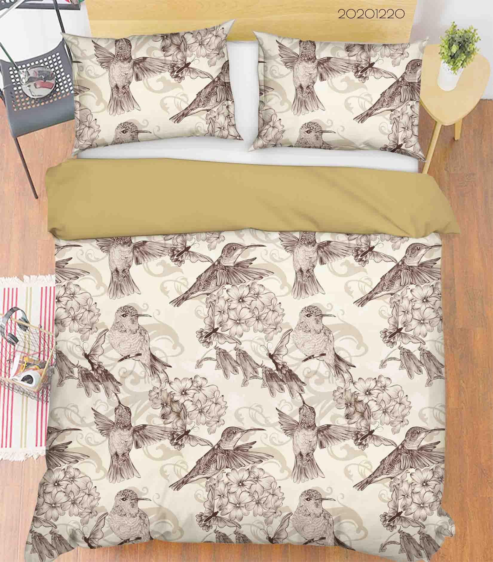 3D Hand Drawn Animal Bird Floral Quilt Cover Set Bedding Set Duvet Cover Pillowcases 30