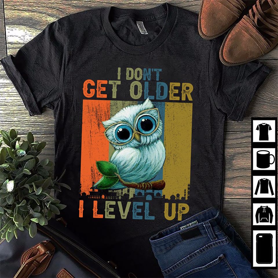 Owl I Don’t Get Older I Level Up Retro Syle Standard Men T-shirt