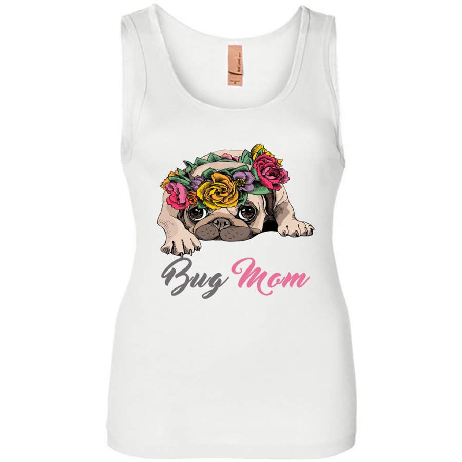 Mom Love Floral Bandana Pug Puppy Headband – Womens Jersey Tank