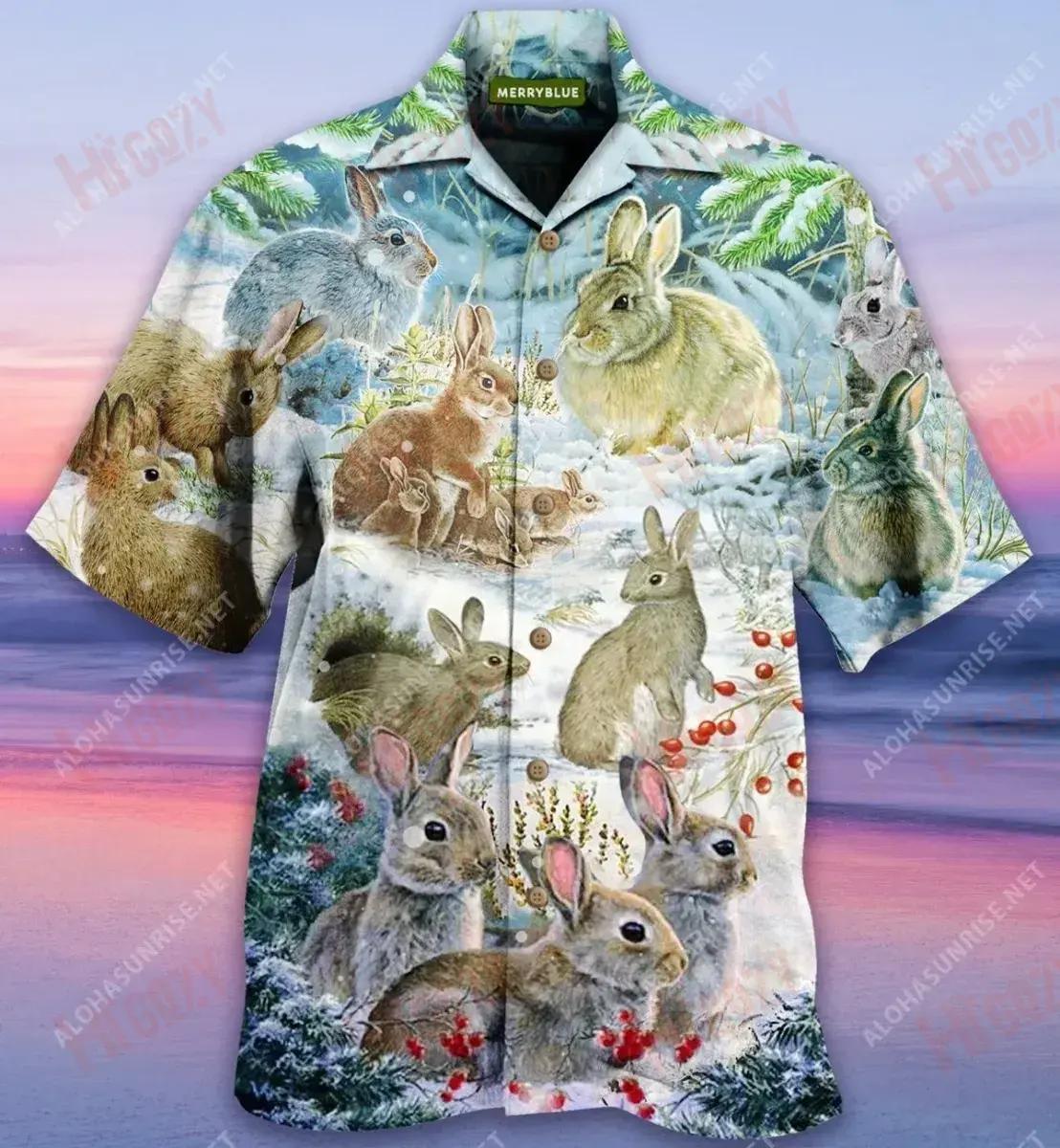 Rabbits In Snow Unisex Short Sleeve Shirt Vacation Tropical Shirts Best Hawaiian Shirts Hawaiian Shirt Pattern