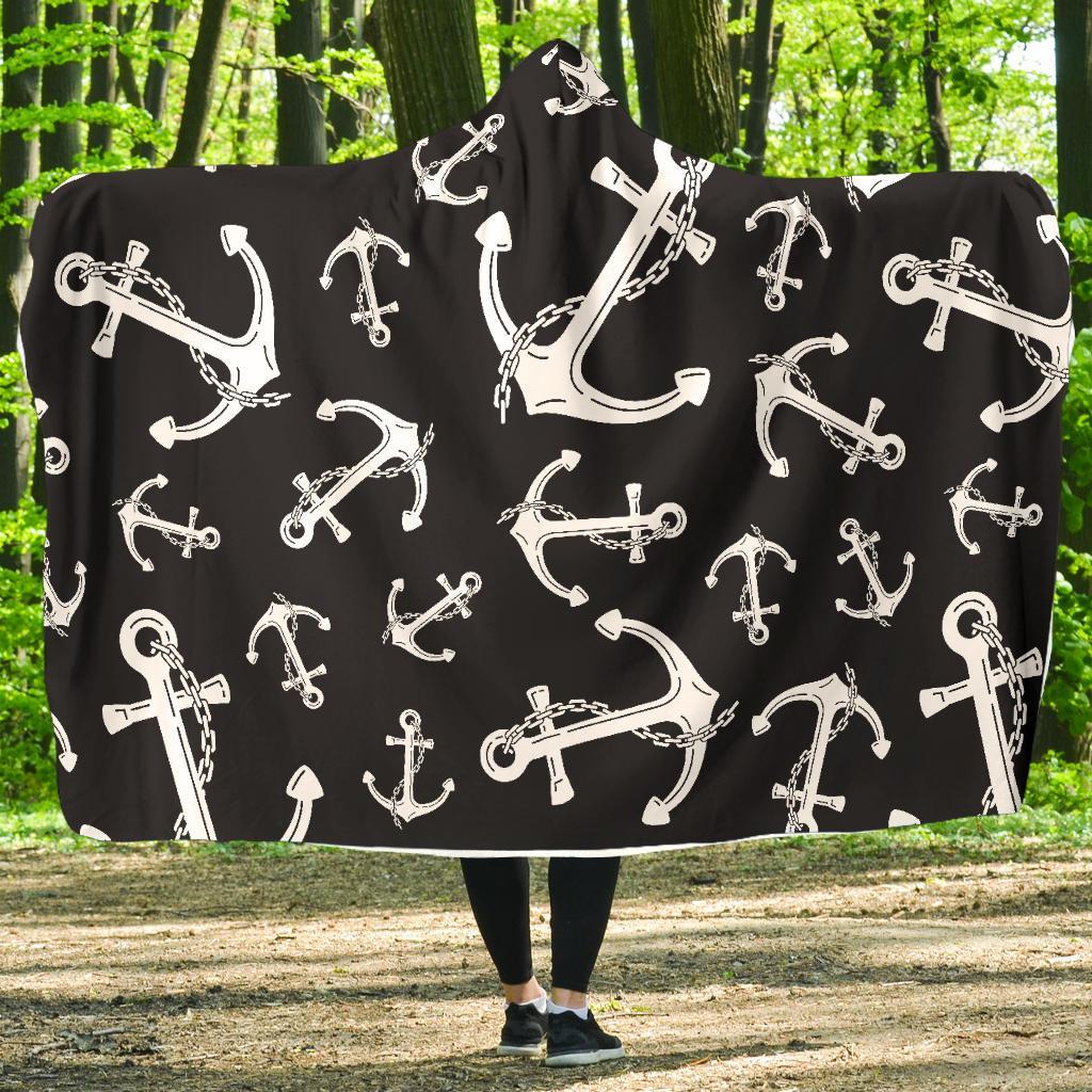 Anchor Black White Hooded Blanket