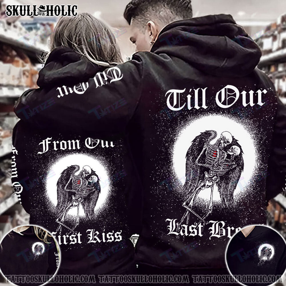 Matching Couple Shirt From Our First Kiss Skeleton Wings Couple 3D All Over Printed Shirt, Sweatshirt, Hoodie, Bomber Jacket Size S – 5Xl