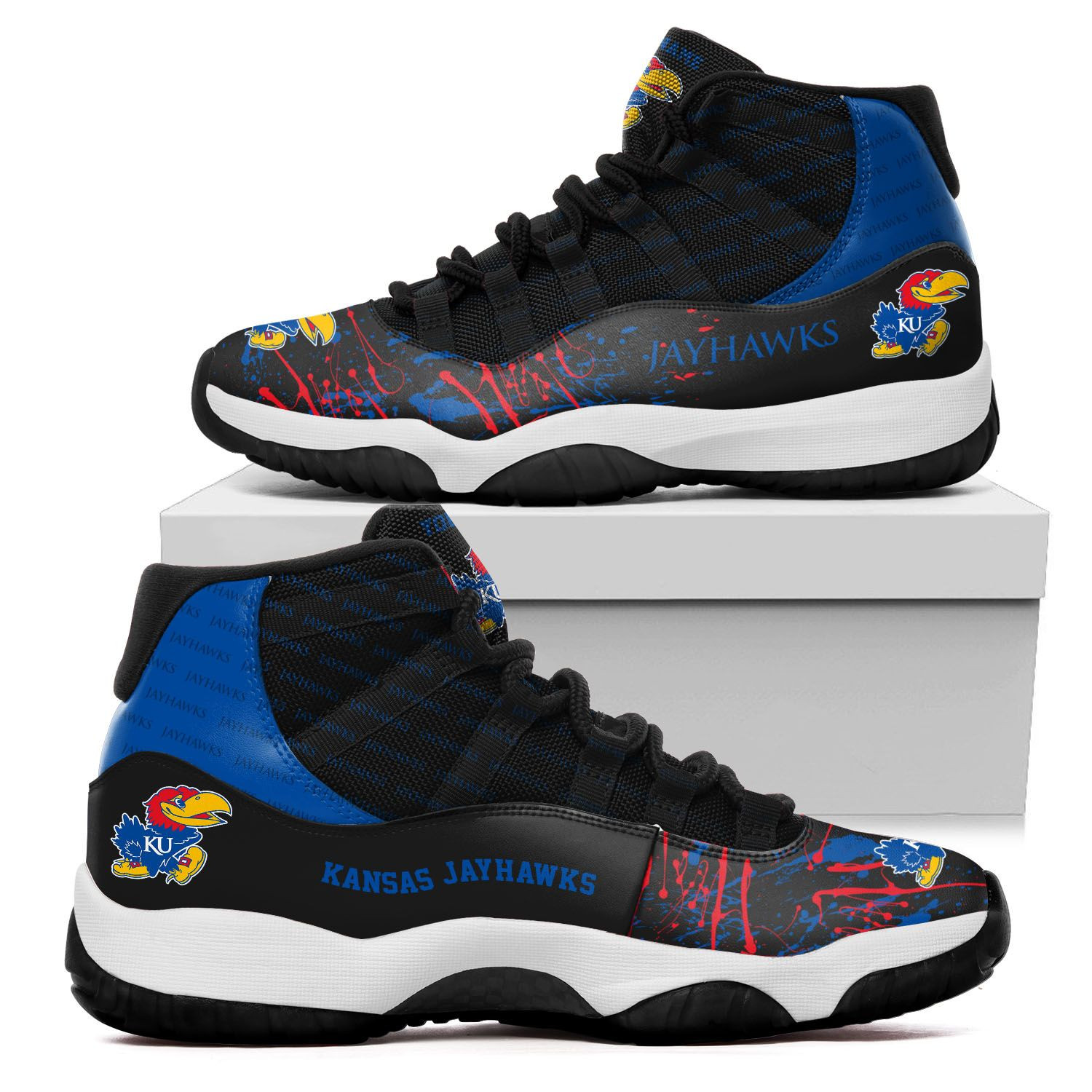 Custom Name Kansas Jayhawks Air Jd 11 Sneakers Shoes 148 For Football Fans University Of Kansas