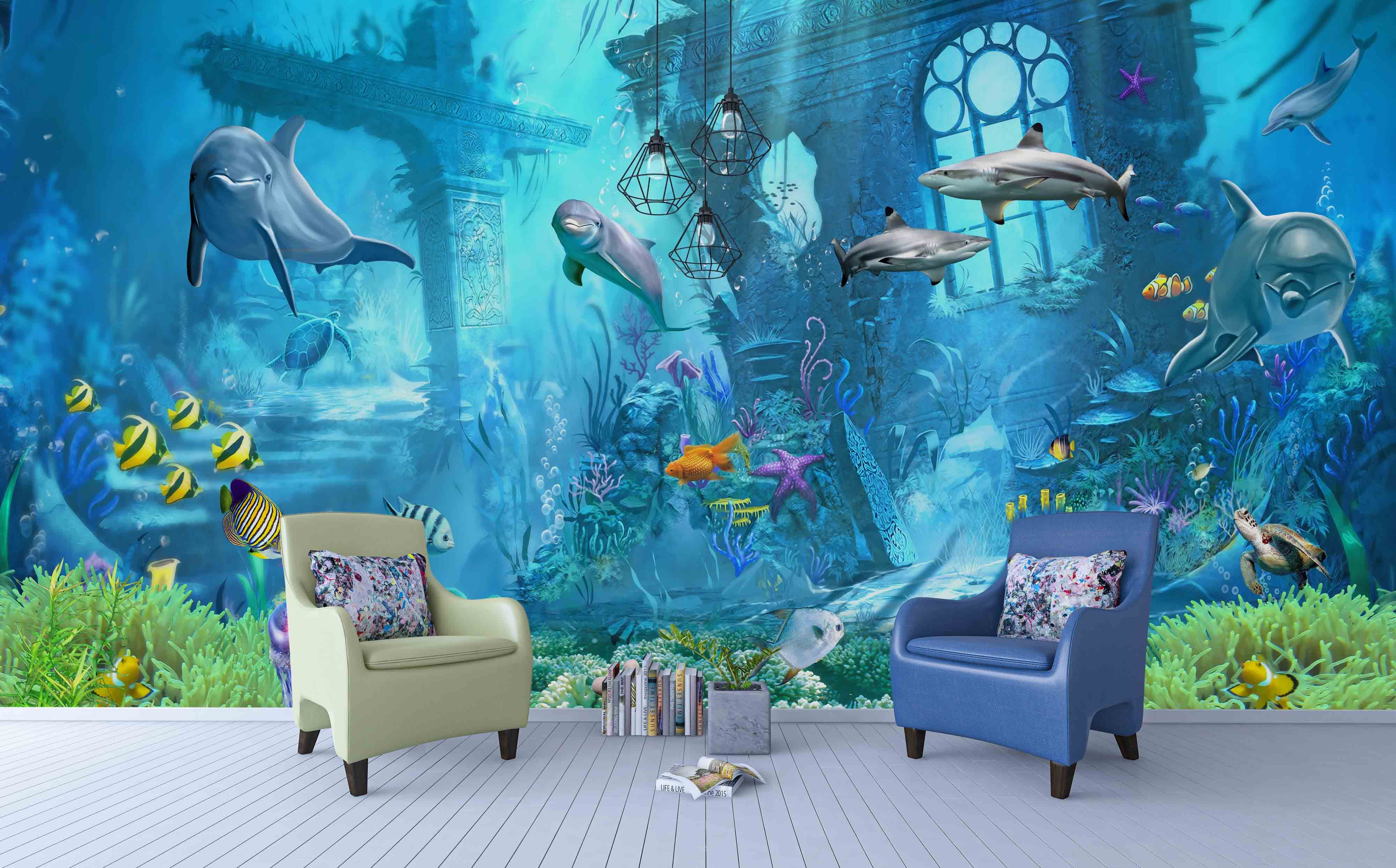 3D Seabed Marine Animal Wall Mural Wallpaper 56