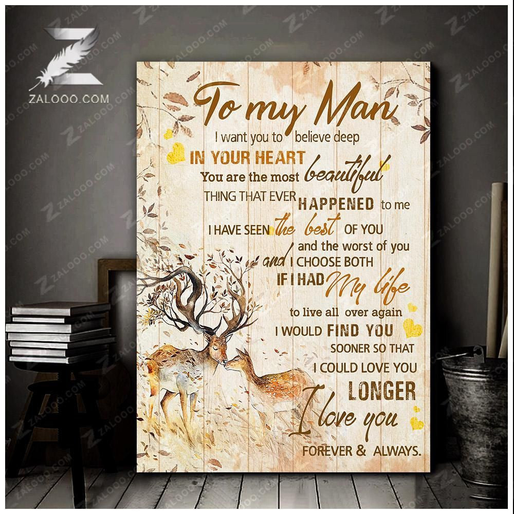 Canvas – Deer – To My Man – I Choose Both Gift For Family, Wall Art Decor, Canvas Print, Home Decor