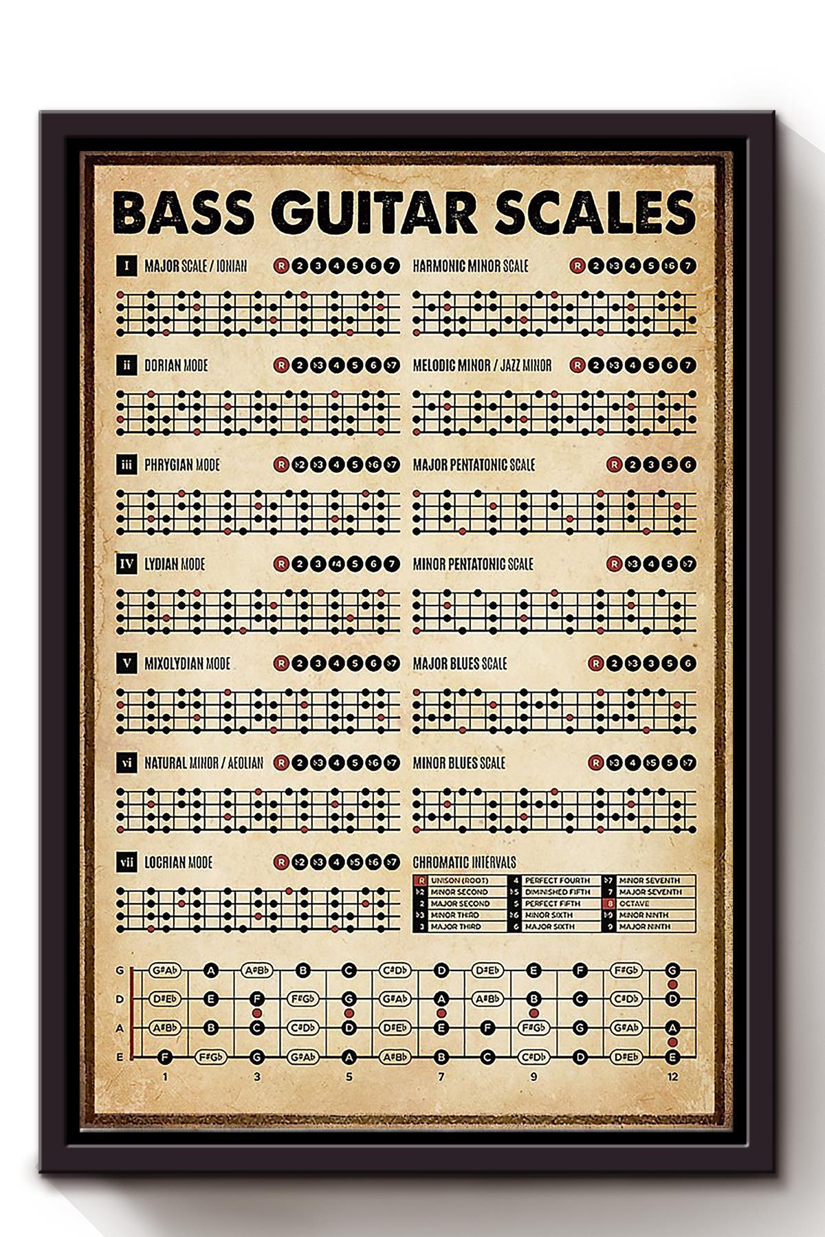 Bass Guitar Scales Musical Knowledge For Homeschool Home Decor Musician Framed Canvas