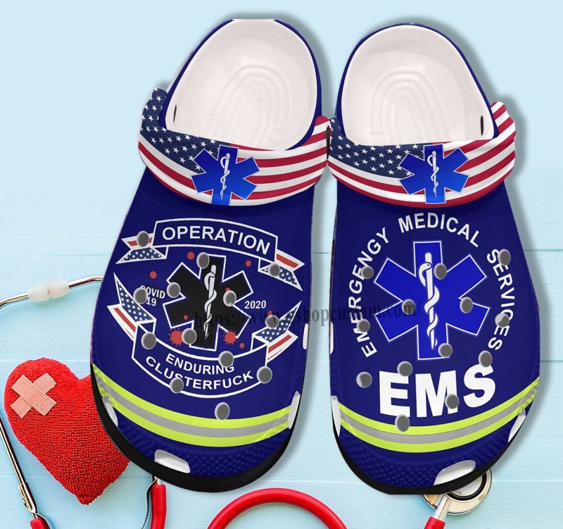 Ems Worker Shoes Gift Dad Father Day 2022 – Emergency Medical Services Shoes Croc Clogs For Grandpa