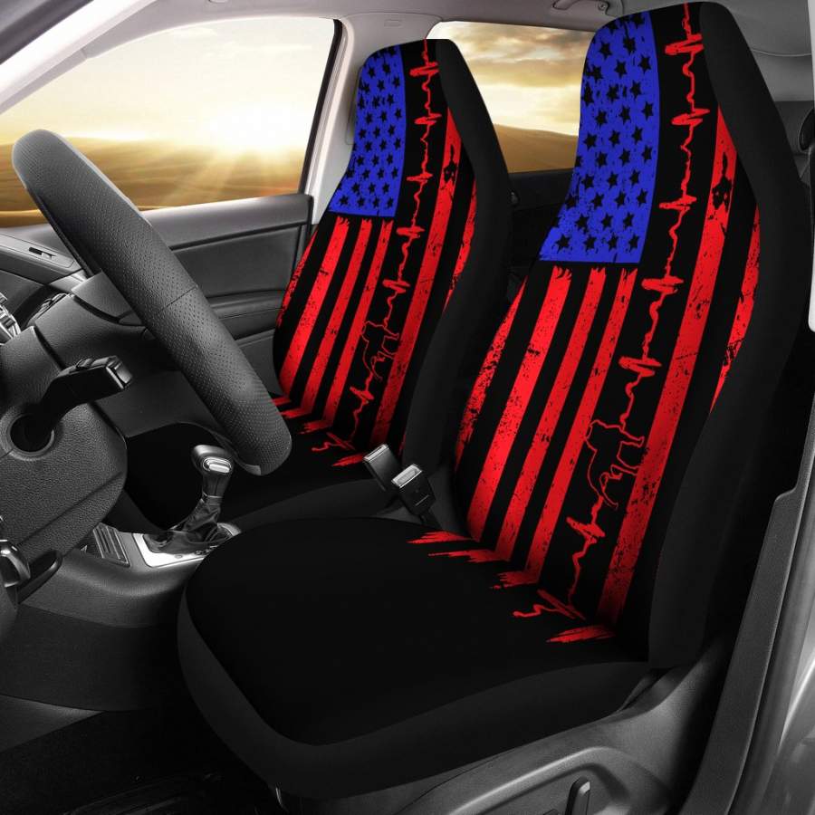 Pit Bull Heartbeat Flag Car Seat Covers (Set Of 2) - Car Brand Shirts