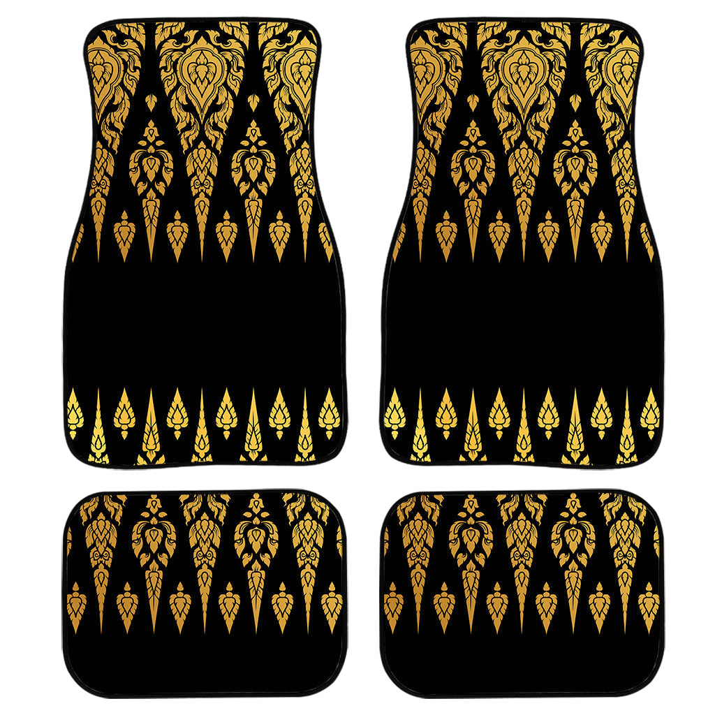 Gold And Black Thai Pattern Print Front And Back Car Floor Mats, Front Car Mat