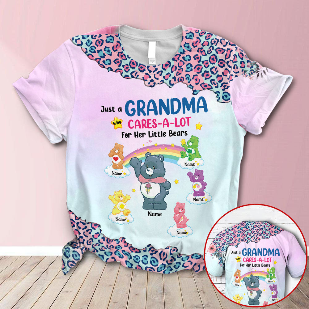 Personalized Just A Grandma Who Cares-A-Lot For Her Little Bears, Rainbow Pink Blue Leopard All Over Prints Shirt For Grandma Hn98 Phts