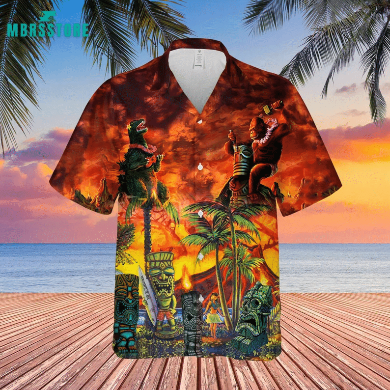 Godzilla And Kong Tropical Volcanic All Over Print Hawaii Shirt Ha87671