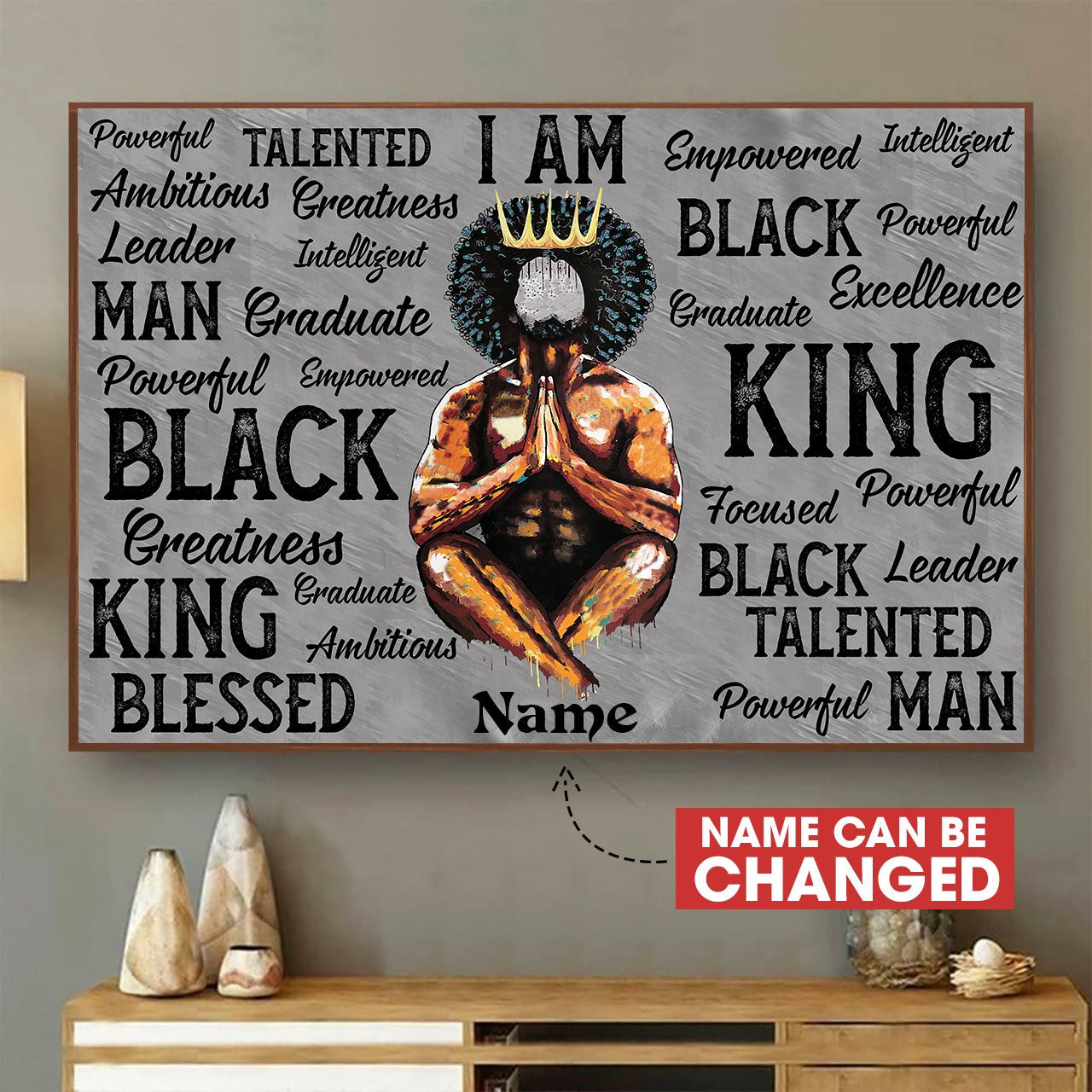 Black King Red Hair Canvas Personalized Melanin Men Painting Print Home Decoration Gift Idea Gift Birthday