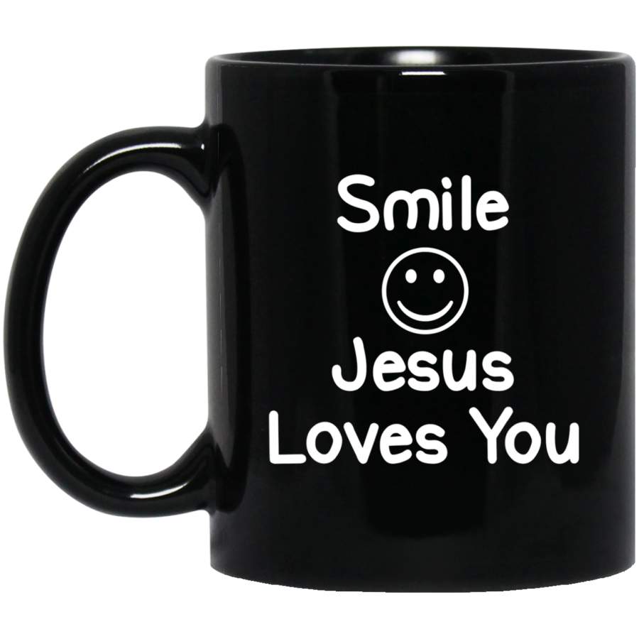 Inspirational Smile Jesus Loves You. Faith 11oz 15oz Black Mug Happy Easter Day Funny Colors Eggs Bunny Ears Peeps Cute