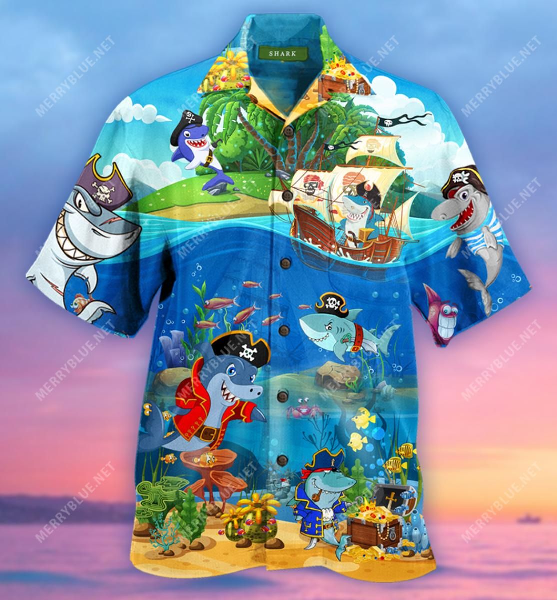 Amazing Pirate Sharks Aloha Hawaiian Shirt Colorful Short Sleeve Summer Beach Casual Shirt For Men And Women