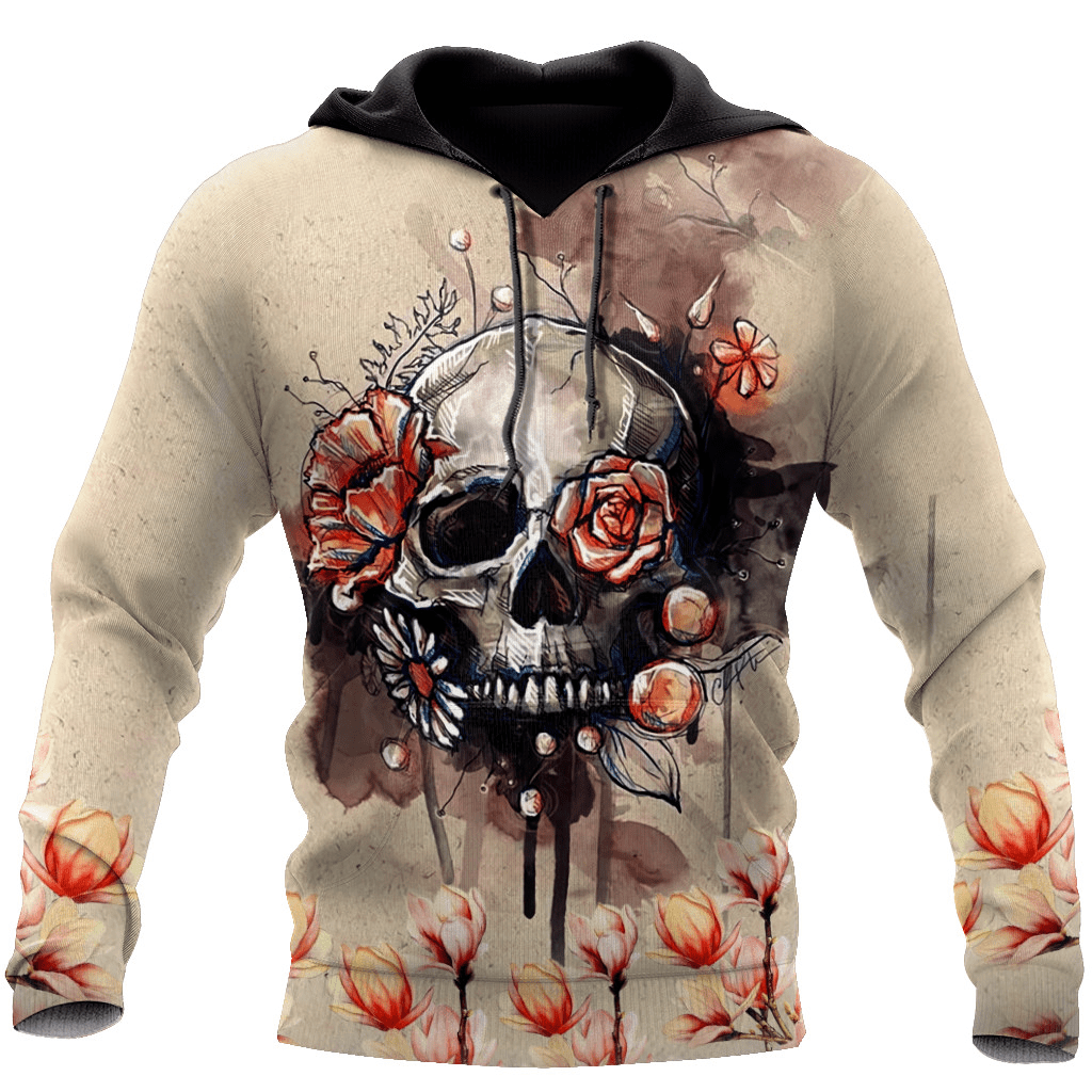 Amazing Skull – Flower Art 3D Hoodie #V