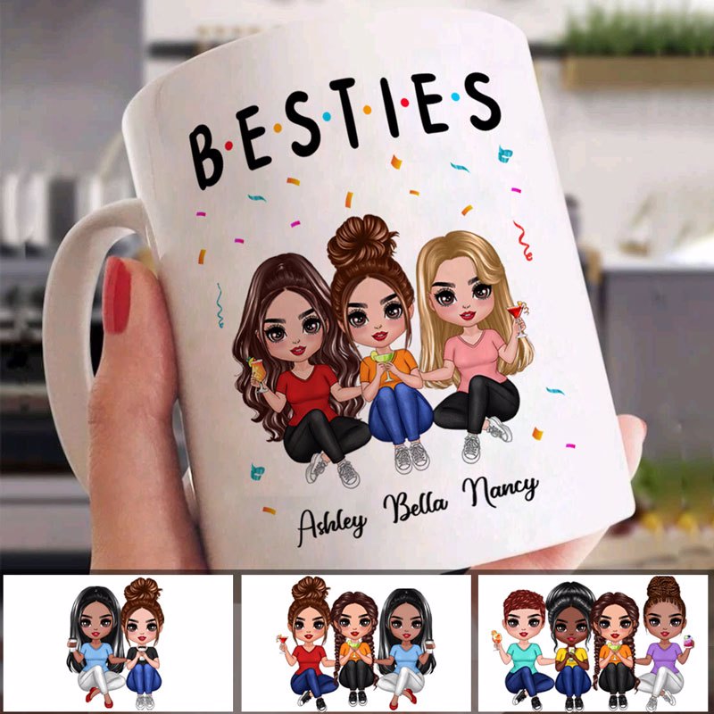 Friends Sisters Besties Sitting Doll Personalized Mug