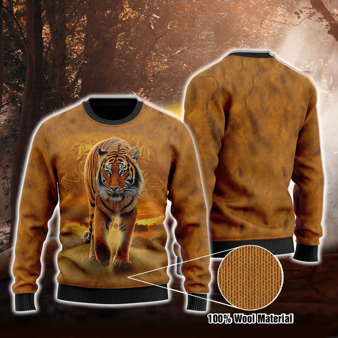 Tiger Lover Desert Tiger Brown Color Wool Sweater