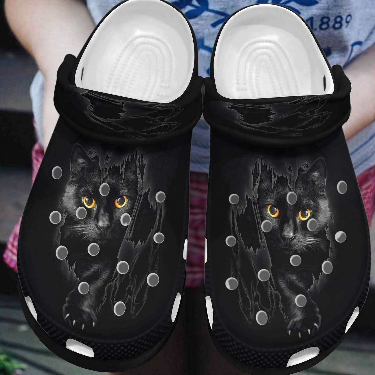 Cat Personalized Clog, Custom Name, Text, Color, Number Fashion Style For Women, Men, Kid, Print 3D Black Cat Scratch