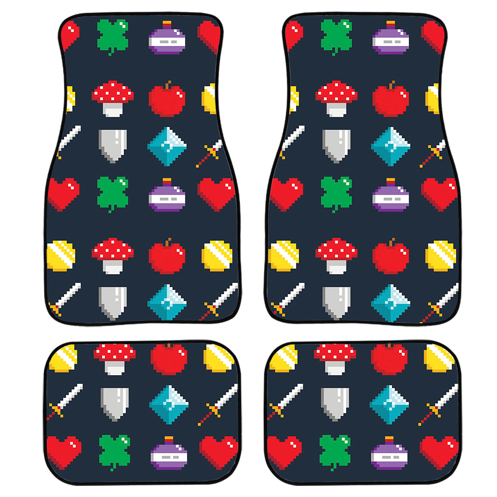 8-Bit Pixel Game Items Print Front And Back Car Floor Mats, Front Car Mat