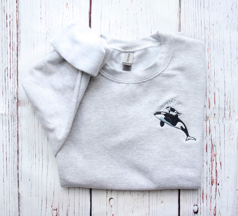 Orca Whale Embroidered Sweatshirt 2D Crewneck Sweatshirt All Over Print Sweatshirt For Women Sweatshirt For Men Sws3892