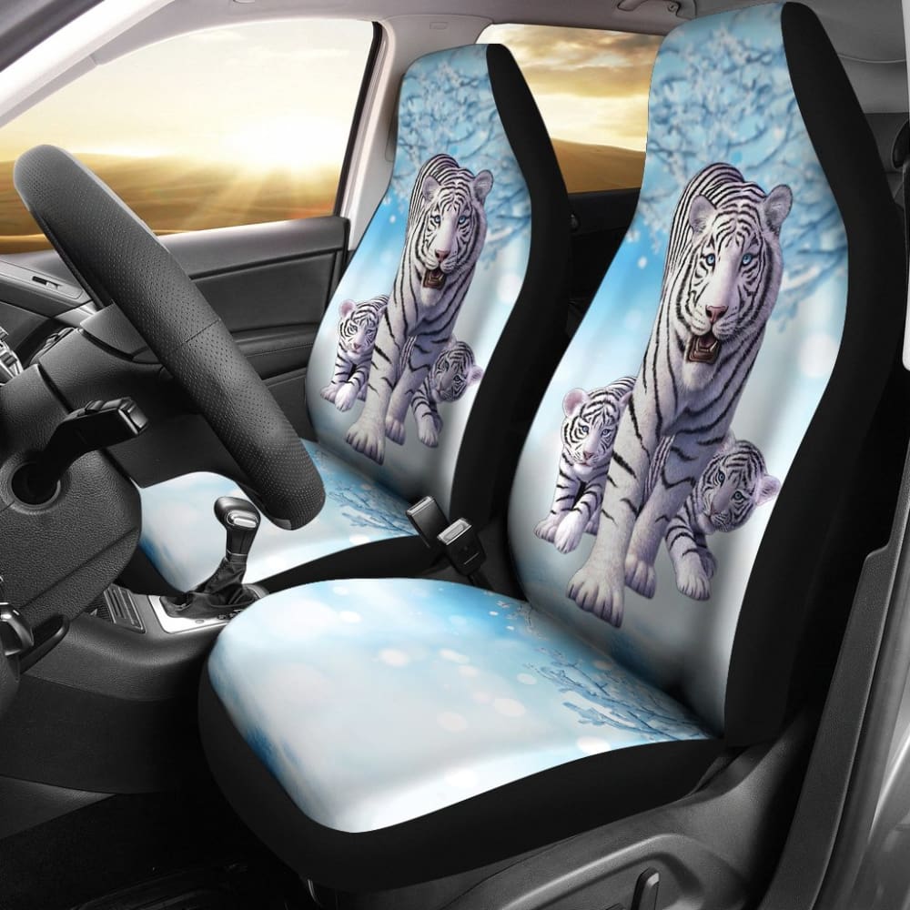 White Lovely Tiger Family Car Seat Covers 211302