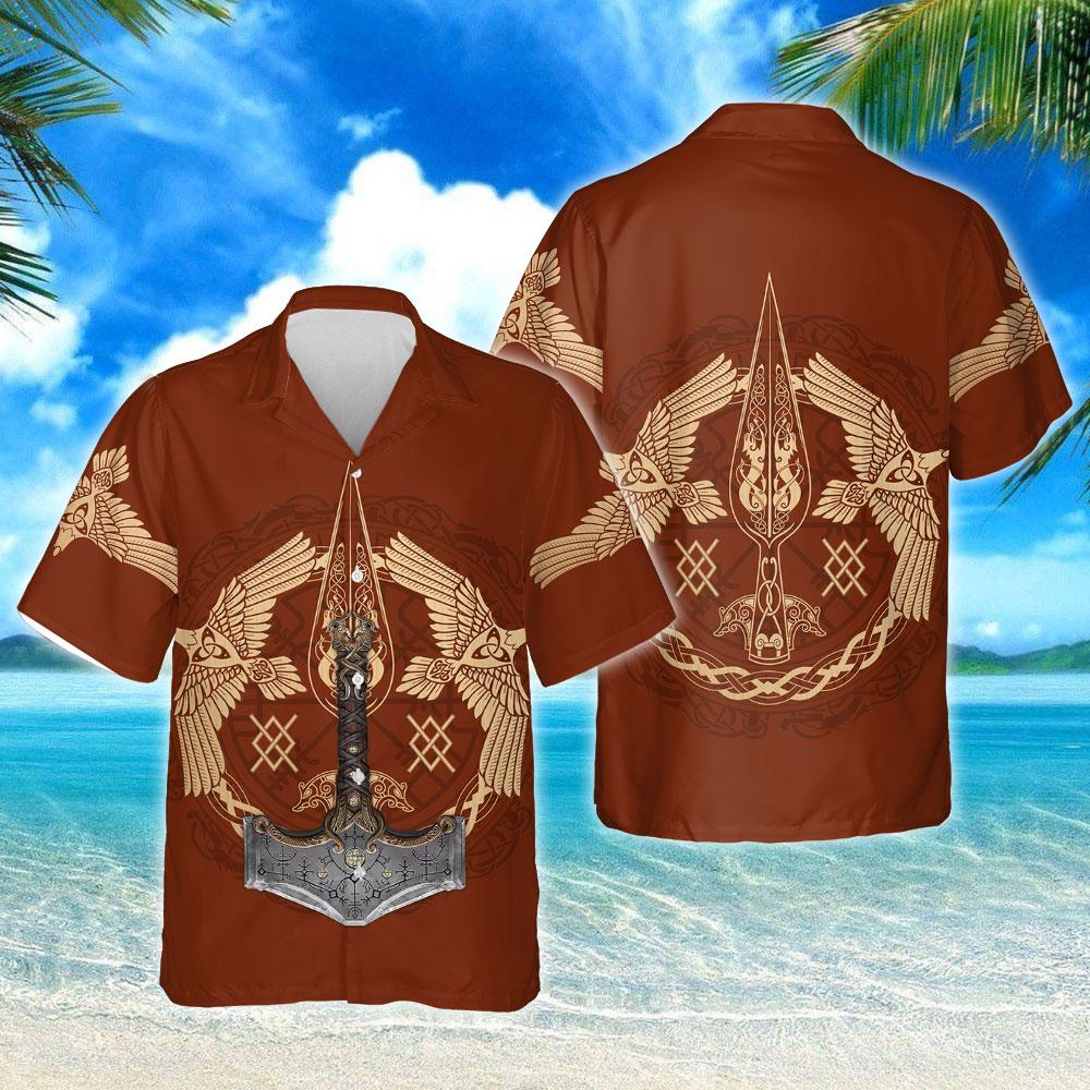 Viking Ravens Mjolnir Hawaii Shirt Ha47427