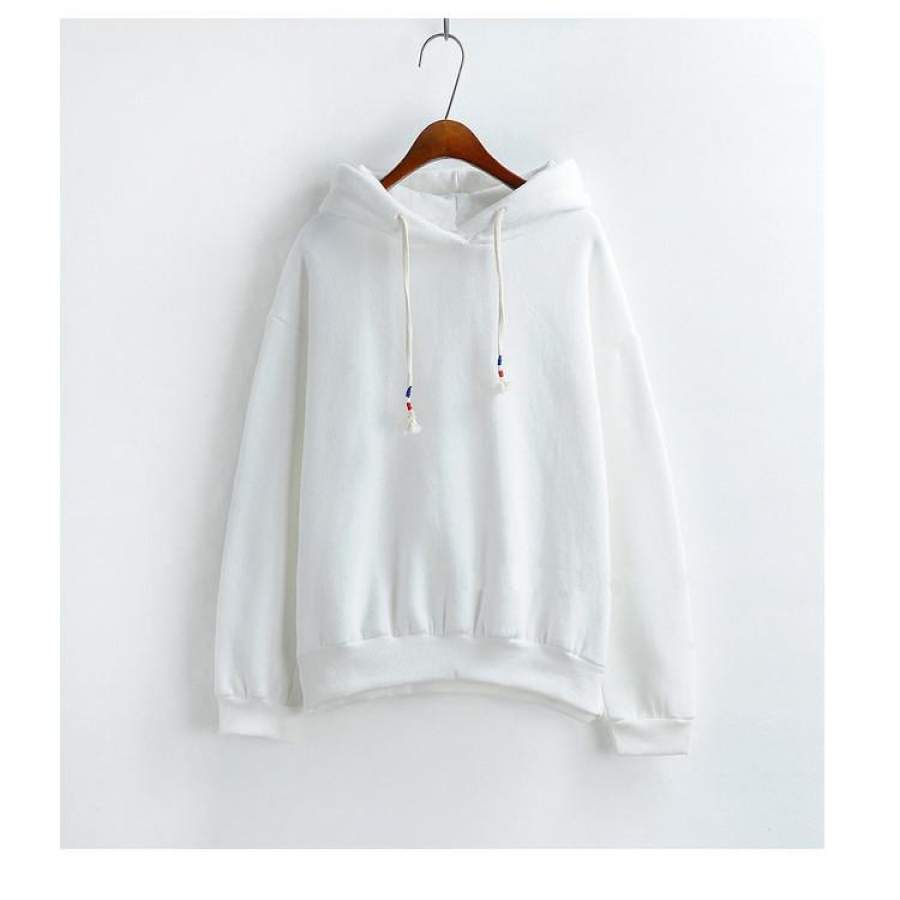 Womens Hooded Sweatshirt New Candy Color White Long Sleeved Thick Casual All-match Solid Leisure Hoodie Loose Top