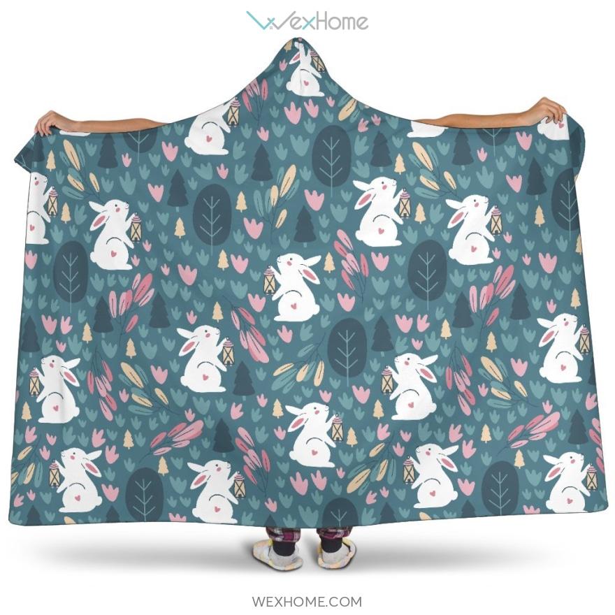 Cute Rabbit Pattern Hooded Blanket