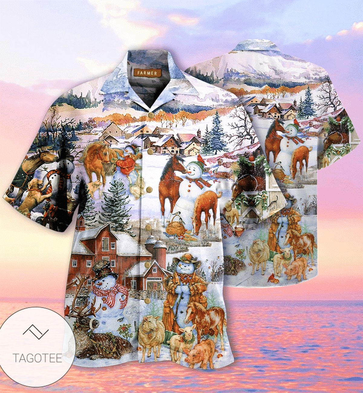 Christmas Hawaii Love Horse And Farm Button Up Shirt For Men Ha108495