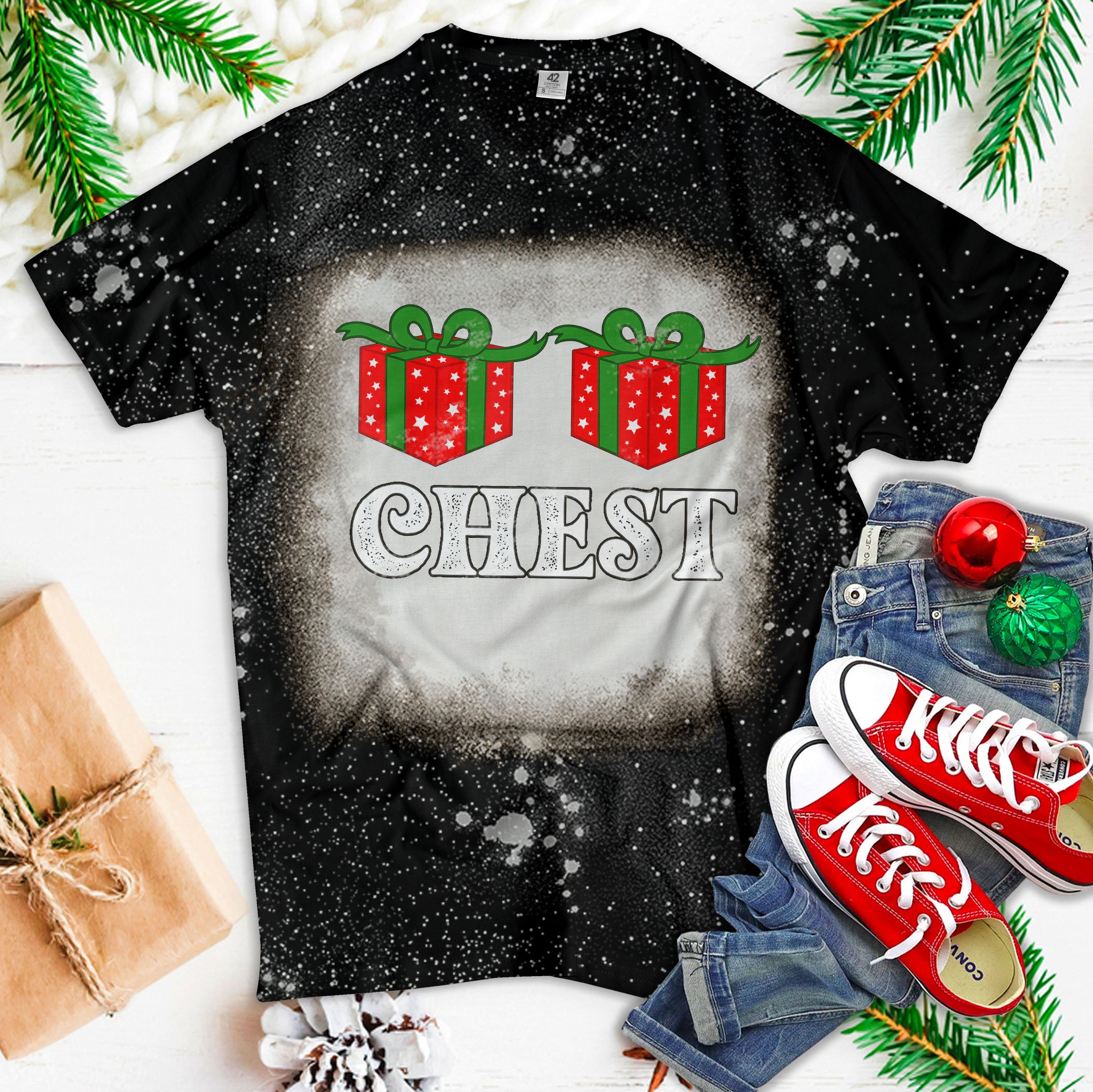 Chest Nuts Matching Chestnuts Christmas Couples Bleached T Shirt – Gift For Her & Him