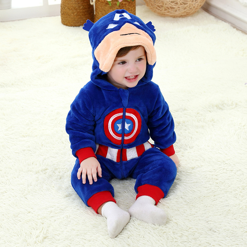 Baby Superhero SpiderMan Jumpsuit Toddler Winter Clothing Warm and Soft Flannel Hooded Romper Suitable for 6 Months-3 Years Old alx