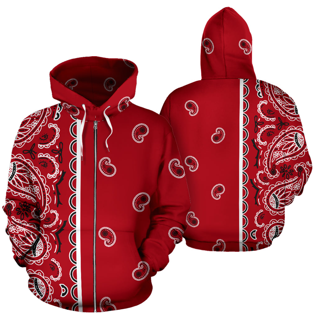 Asymmetrical Classic Red Bandana Zip Hoodie – Sothwarm