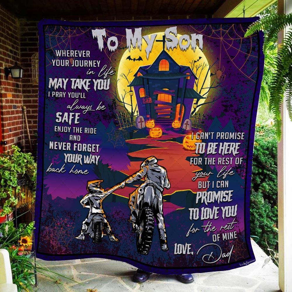 Motorcycle Biker To My Son Halloween Fleece Blanket – Quilt Blanket