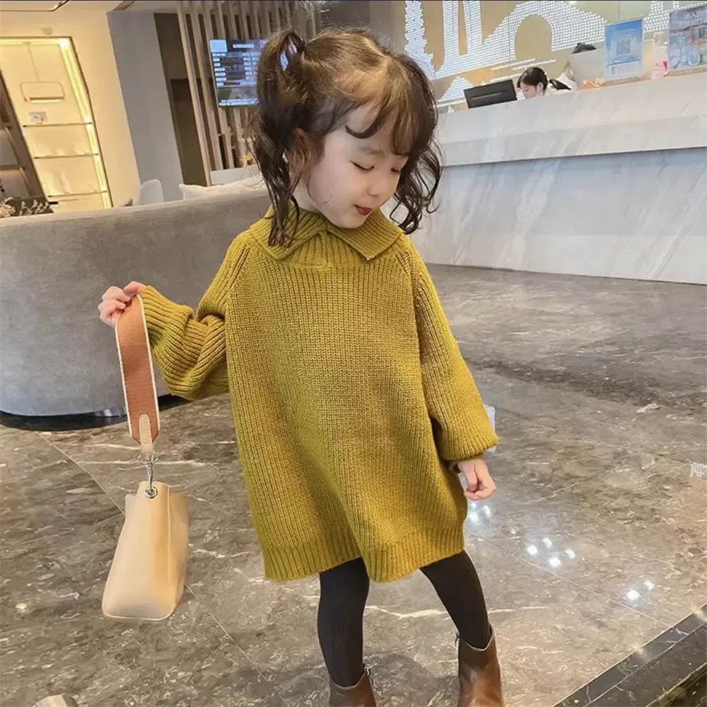 2-12 Years Toddler Kids Knit Long Sweaters for Girls Cute Loose Lapel Soft Sweater Dress Children Long Sleeve Pullover Coat 6 8 alx