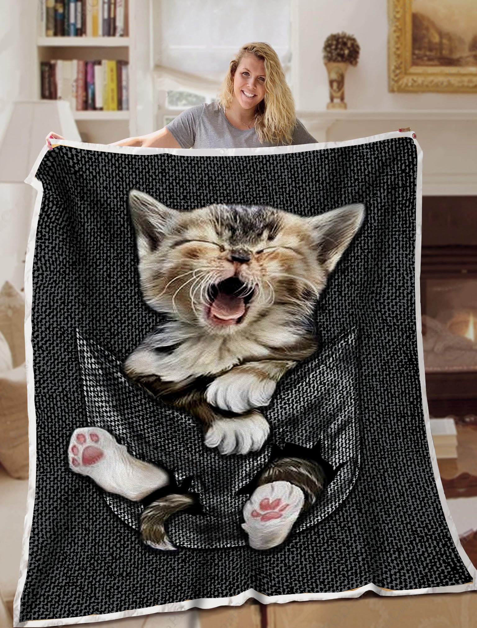 Maine Coon Cat Kitten Pocket Farbic Blanket Sofa Bed Throws Lightweight Cozy Bed Blanket Soft Suitable For All Season