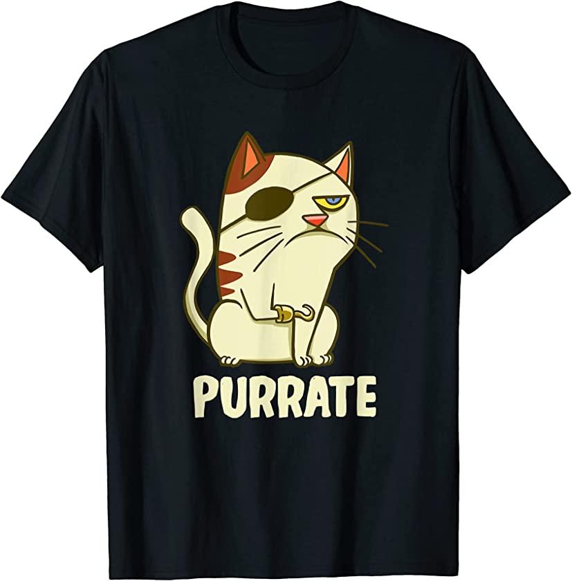 Purrate Cat Pirate Eye Patch Kitten Lover Kitty T-Shirt