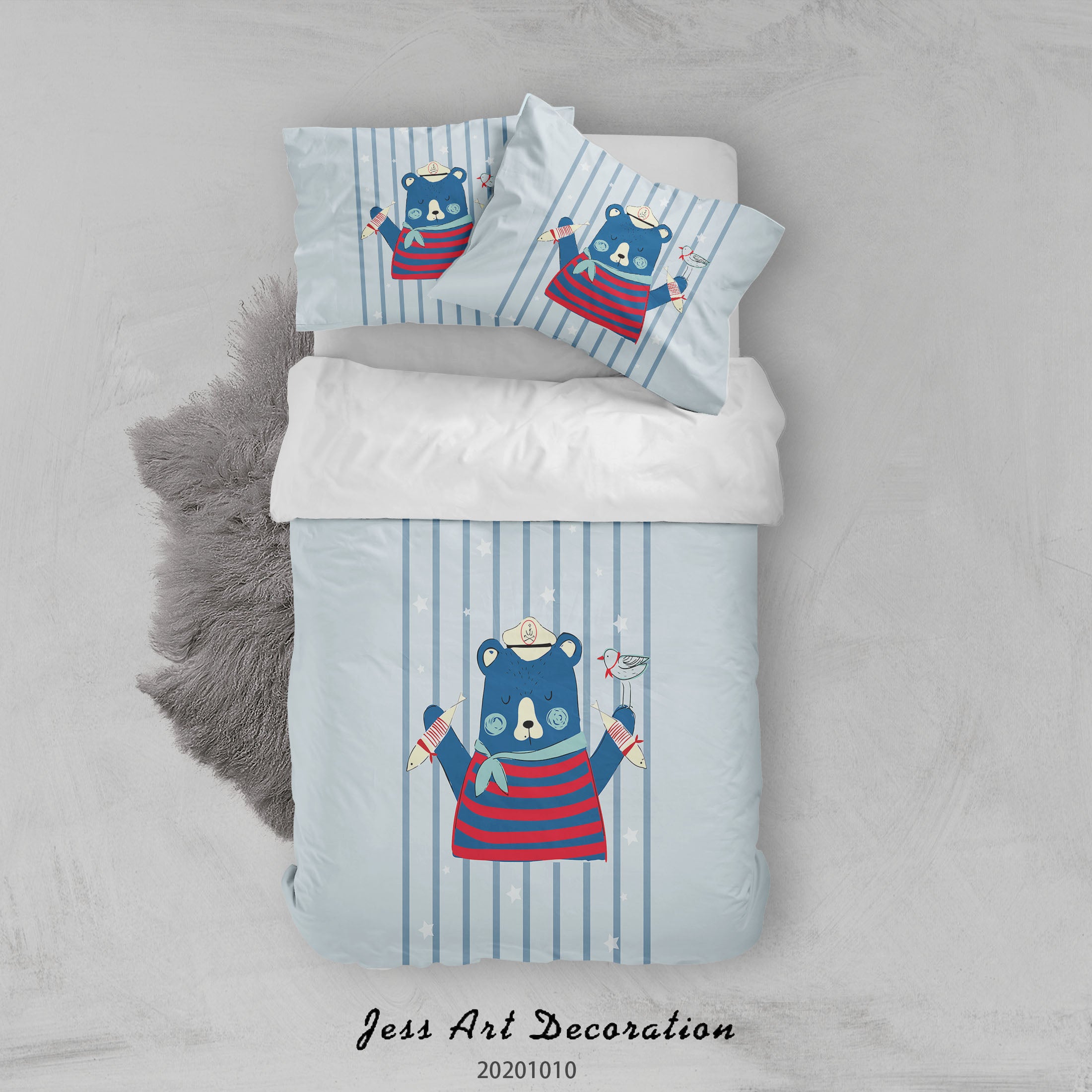 3D Cartoon Cute Animal Bear Captain Quilt Cover Set Bedding Set Duvet Cover Pillowcases Wj 9559