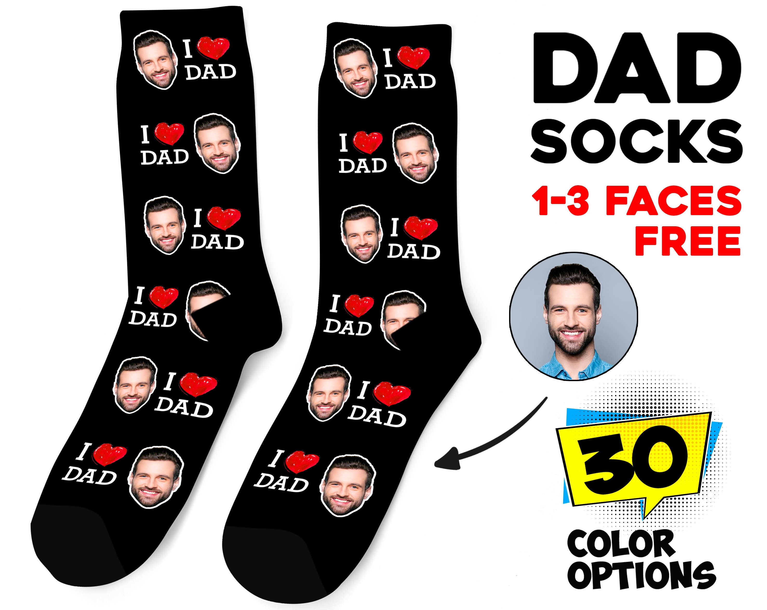 Custom Face Socks, Dad Personalized Photo Socks, Daddy Picture Socks, Face on Socks, Customized Gift For Dad, Him or Best Friends