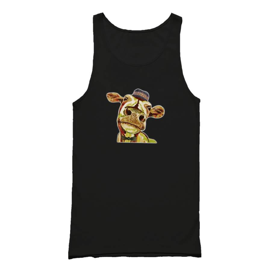 Vintage Cow Dictionary Art Farm Animal Gift For Farmer With Suit And Hat Funny Tank Top