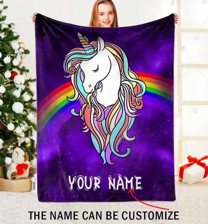 [Personalized Name] Unicorn Custom Name – Gift For Kids Unique Gifts Ideas For Home Decor Gifts For Family – Fleece Blanket Sherpa Blanket