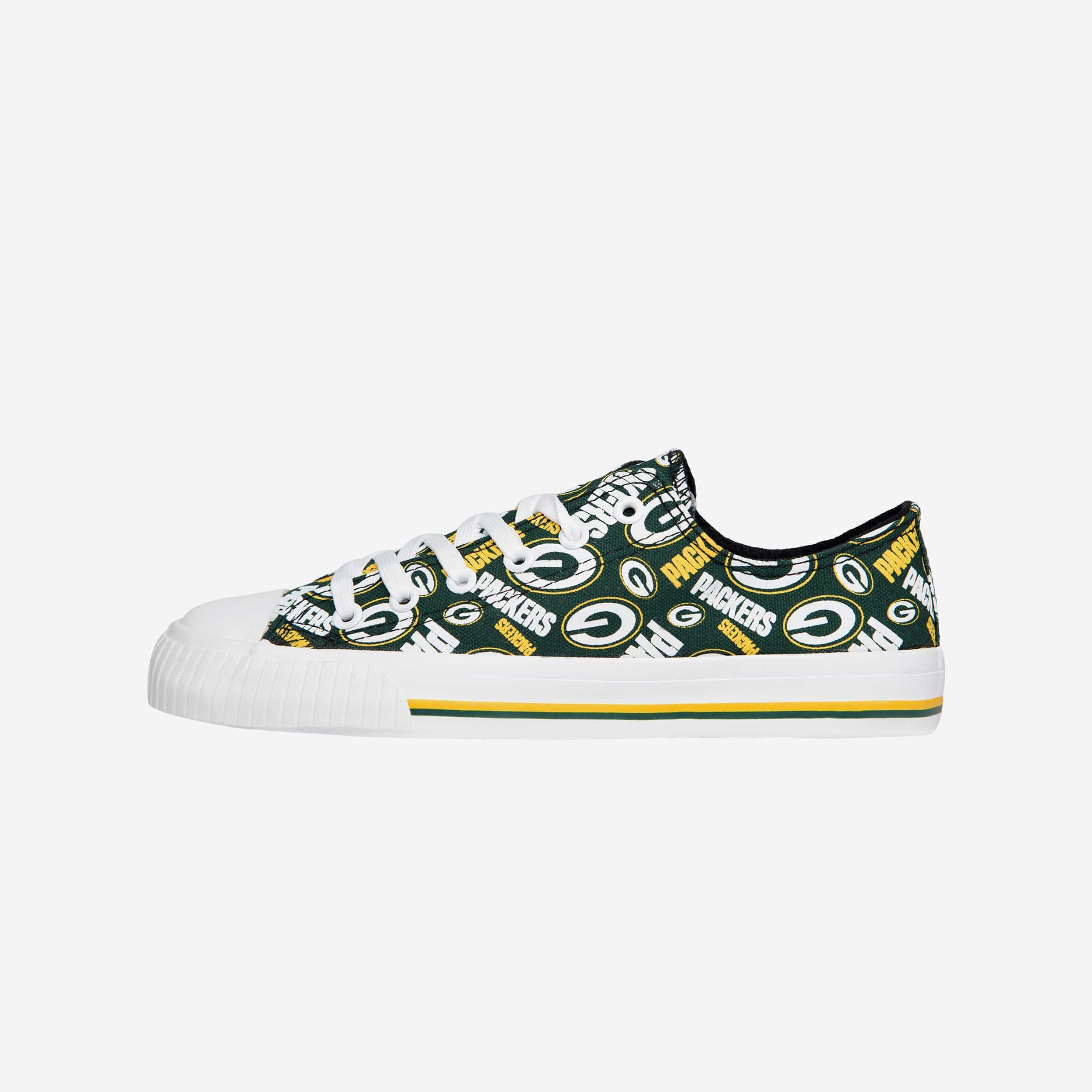 Green Bay Packers Womens Low Top Repeat Print Canvas Shoe