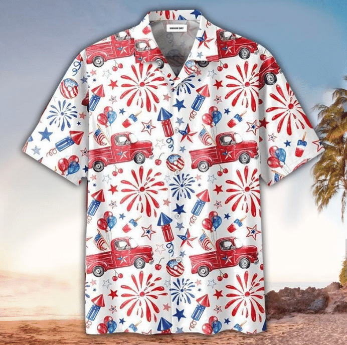 Of July Truck And Firework Pattern Hawaii Shirt Ha71500