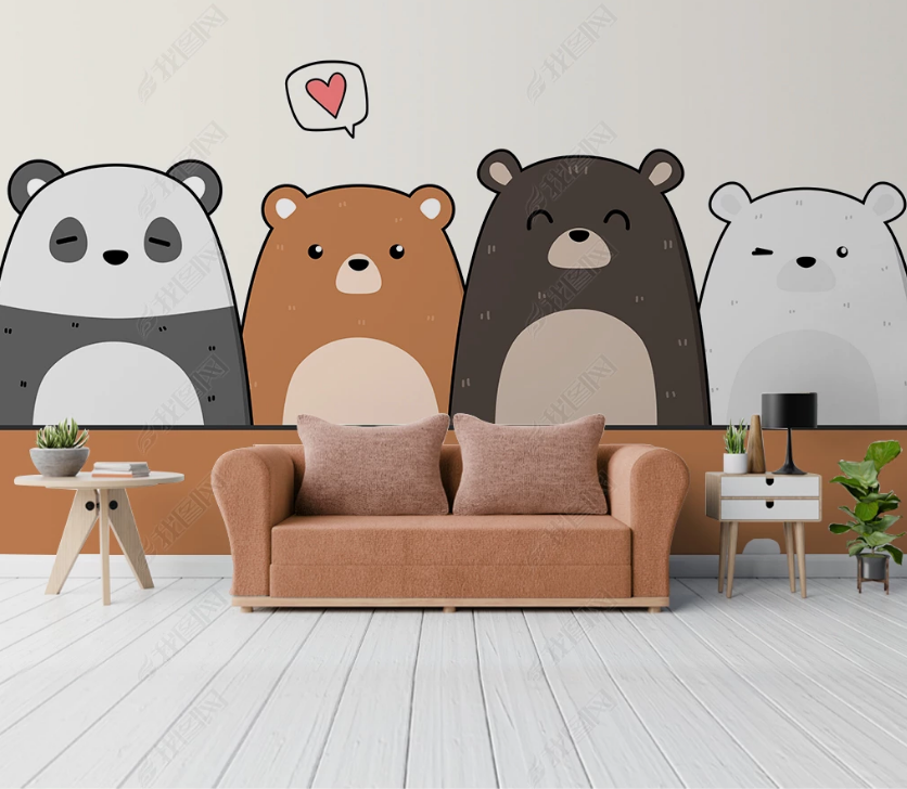 3D Cartoon Animal Bear Wall Mural Wallpaper Lqh 65